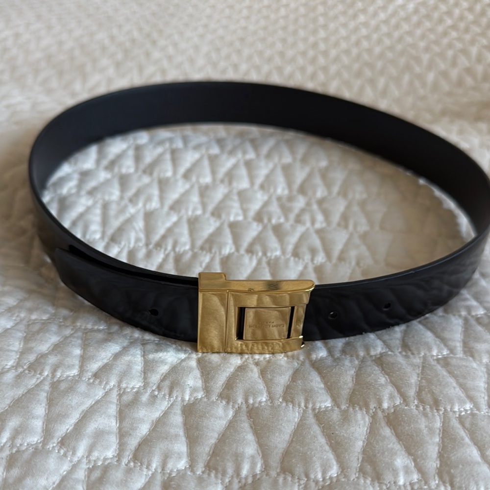 Saint Laurent Black Leather Belt with Gold Buckle size S
